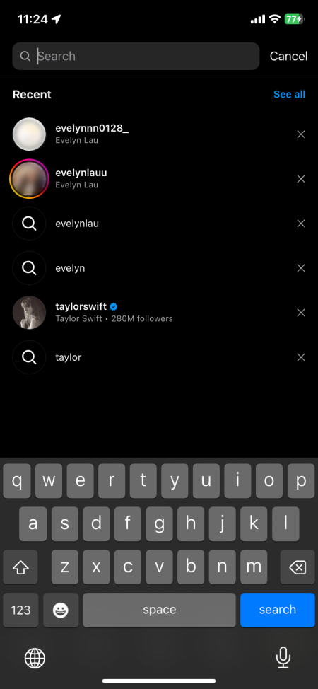 see Instagram searches