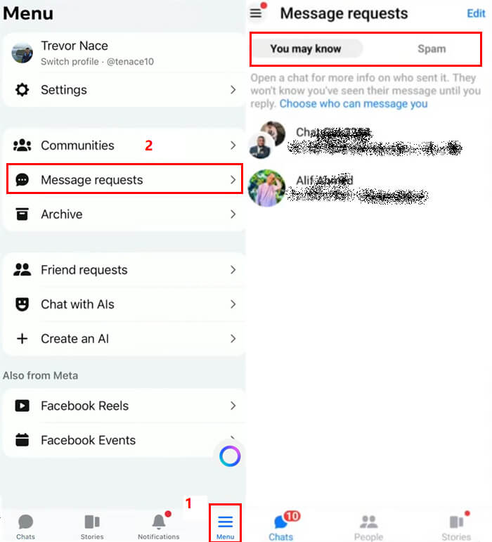 Find messenges requests in Messenger