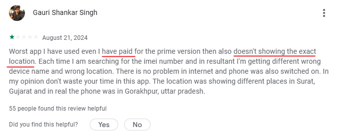 Find My Phone Info: IMEI Track said it didn't work