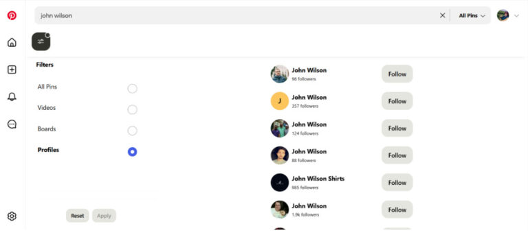 find someone on pinterest by name