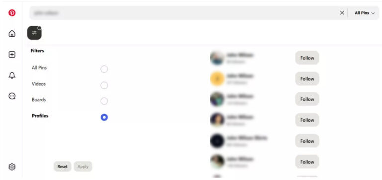 tìm ai đó trên pinterest bằng tên