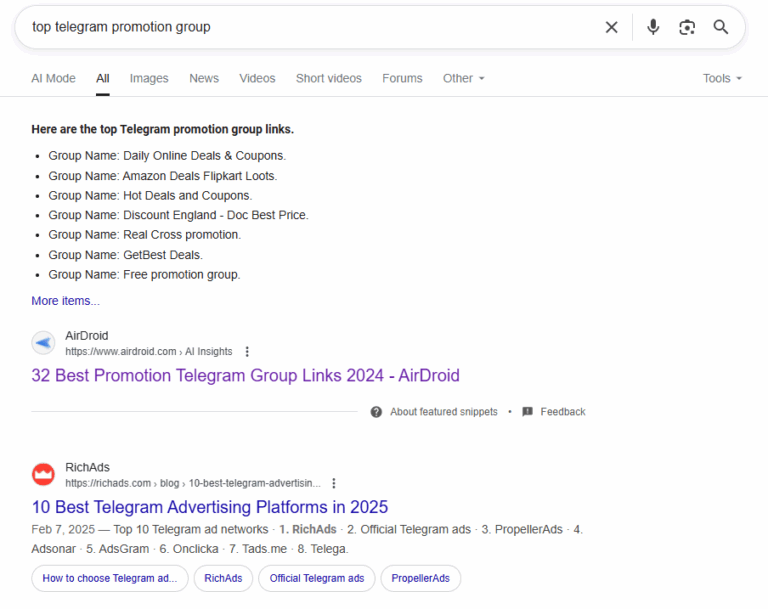 find Telegram groups on search engine