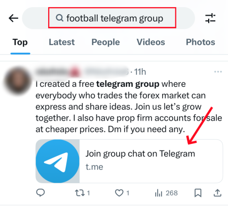 find Telegram groups on social media