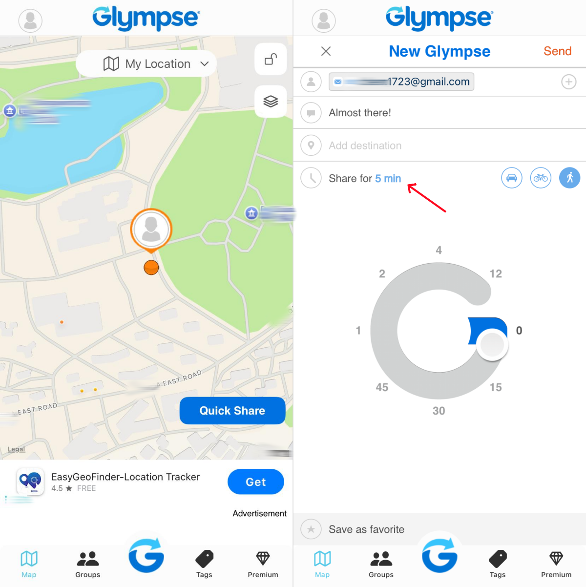 Glympse location sharing