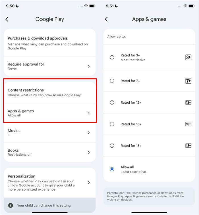 Google Family Link управление загрузкой приложений
