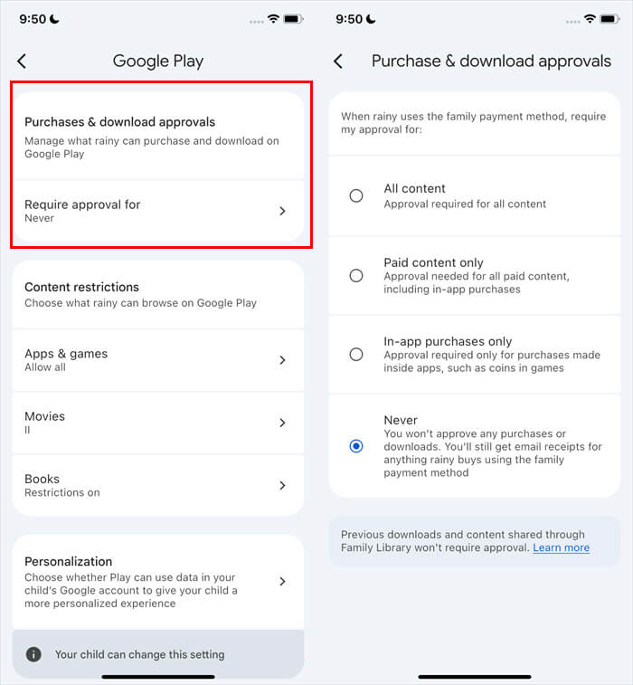Google Family Link управление покупками