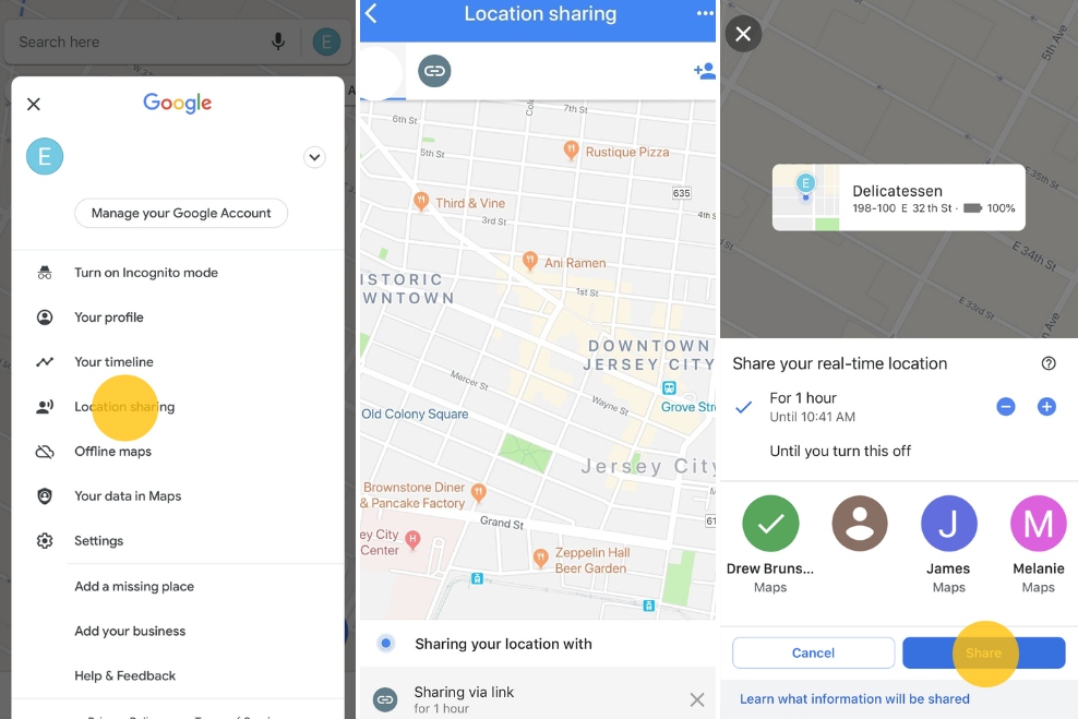 Google Maps location sharing Android