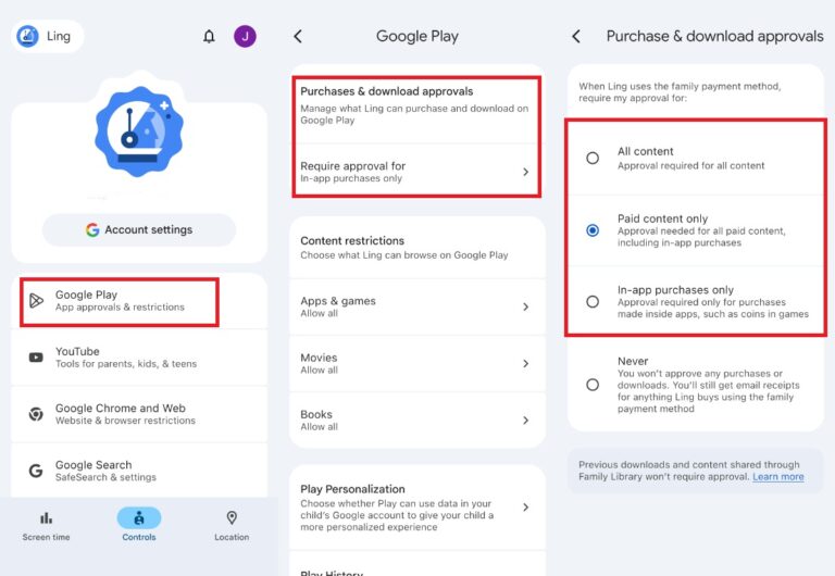 family link google play approvals