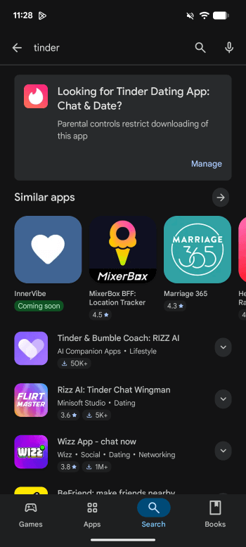 google play management tinder