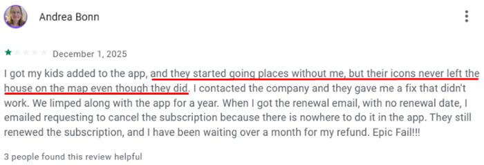 Google Play user reviews of FamilyTime location synchronization delays