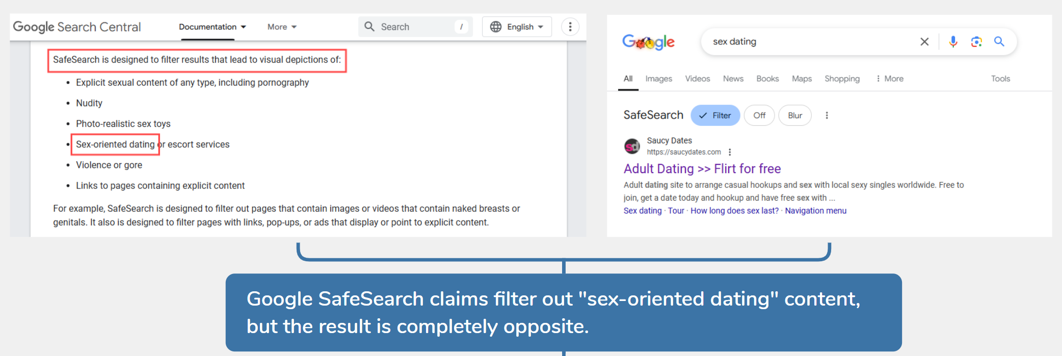 google safe search filter sexting or not