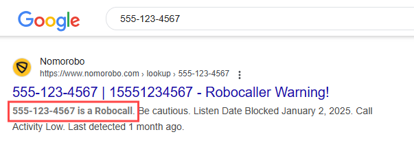 ricerca numero di telefono su Google