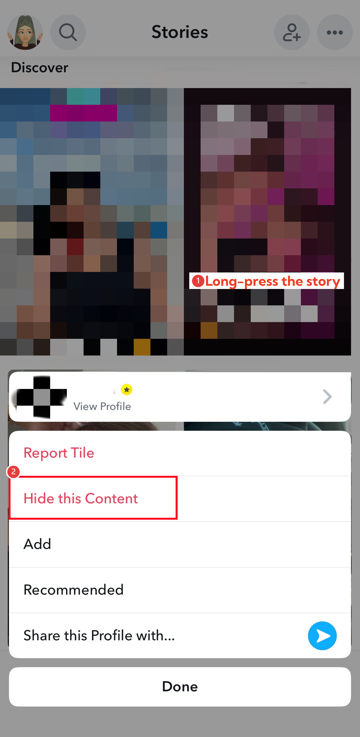 hide content on Snapchat Discover