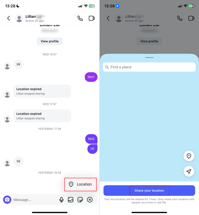 how to send location on Instagram