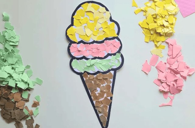 Ice Cream Cone Tearing Collage Works Display