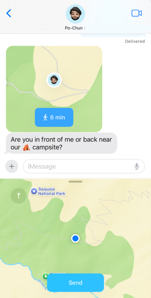 iMessages location sharing in real time