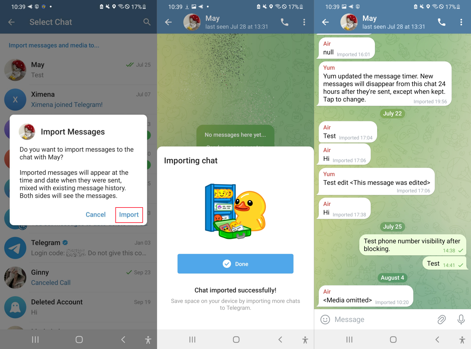 import WhatsApp chats to Telegram