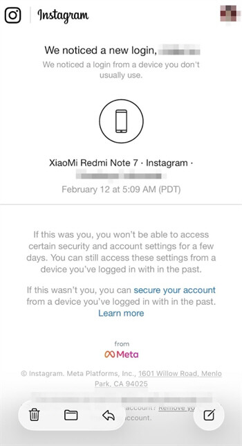 Instagram suspicious login attempts