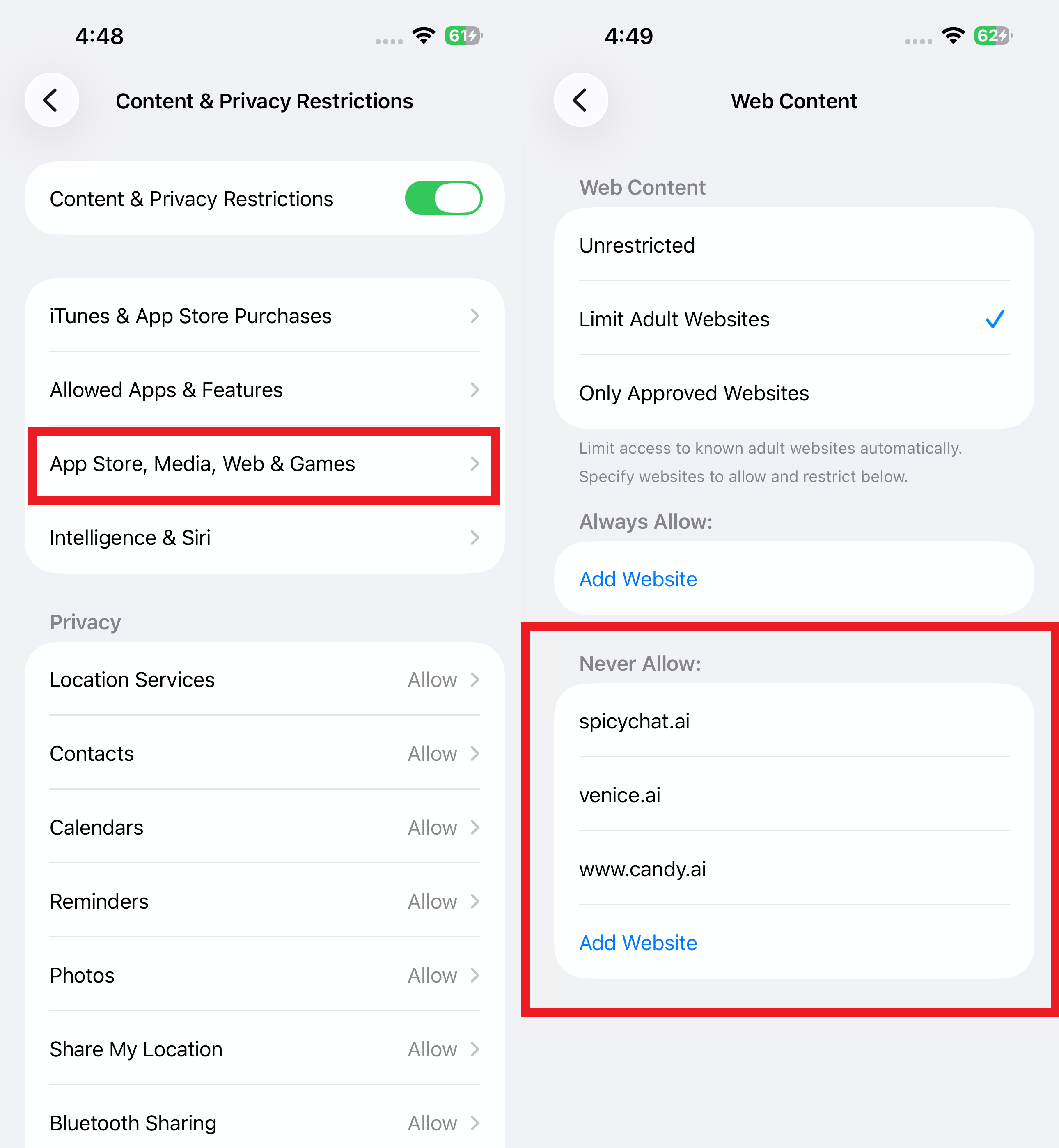 ios website block