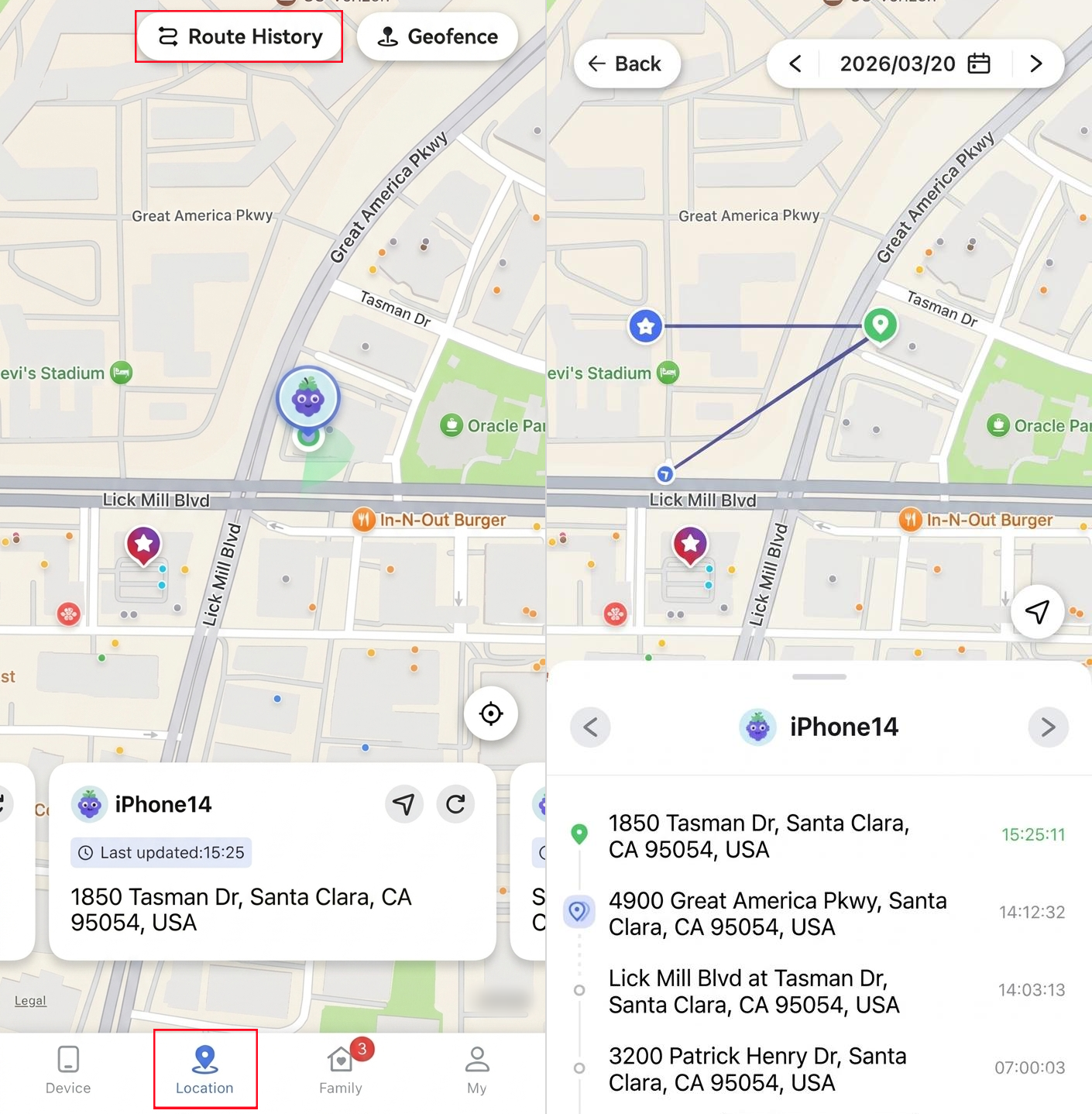 check iPhone location history with family locator