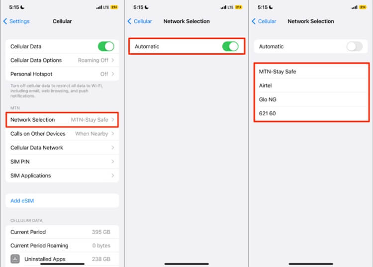 iPhone network selection