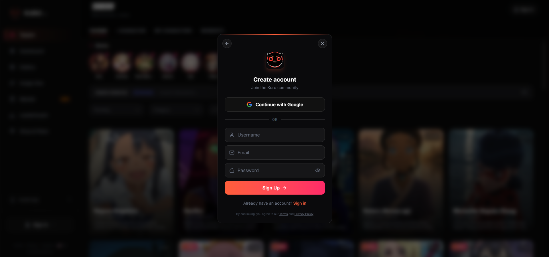 kuro ai sign up