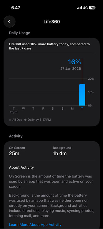 life360 battery consumption