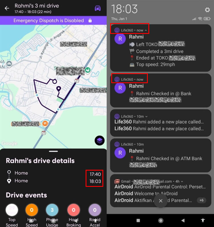 life360 delayed driving notification