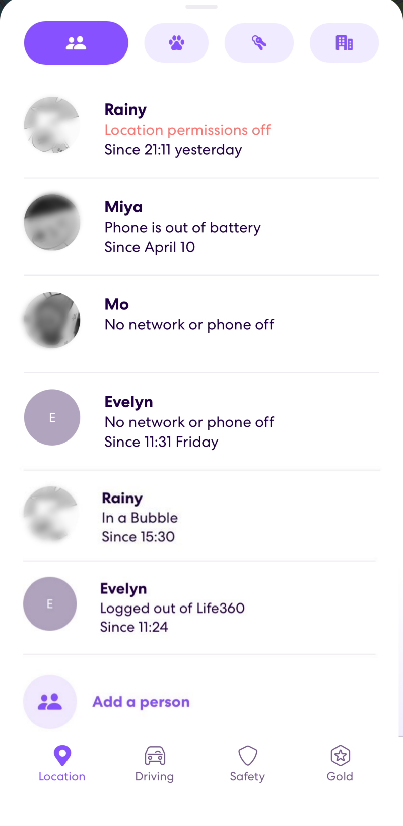 Life360 gray profile meaning
