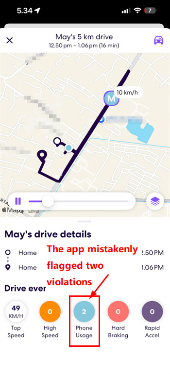 life360 mistakenly flagged two violations