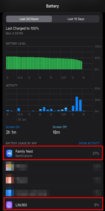 life360 vs family360 battery consumption