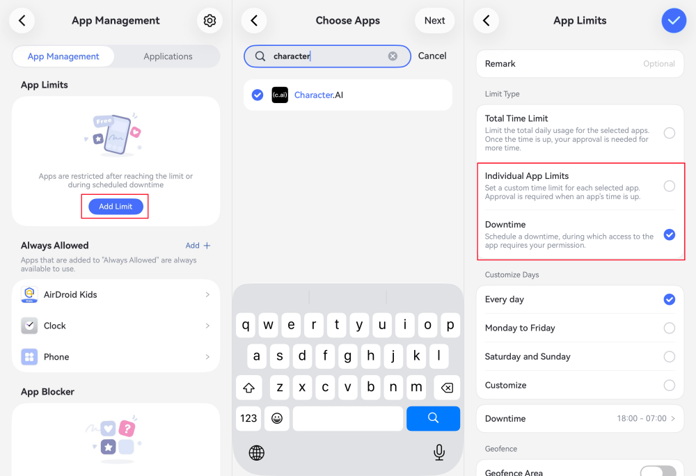 limit Character AI time with AirDroid