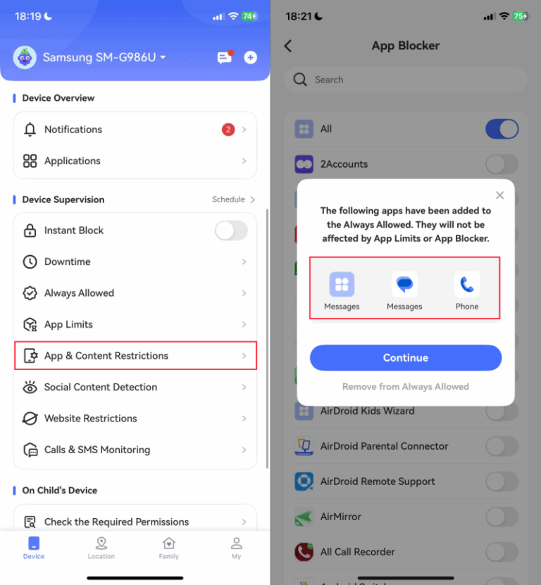 limit phone to text and call only
