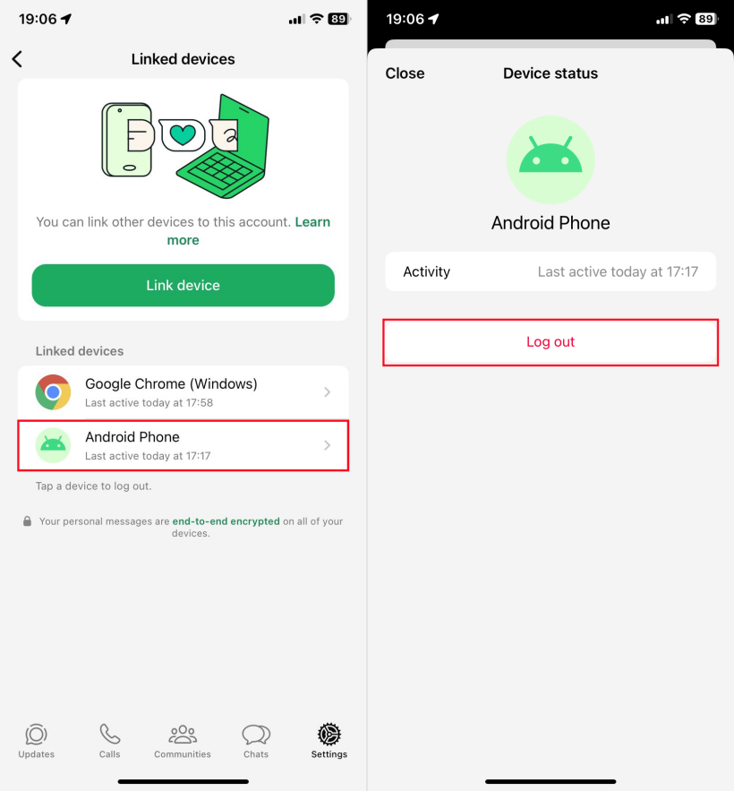 disconnetti dal dispositivo collegato WhatsApp