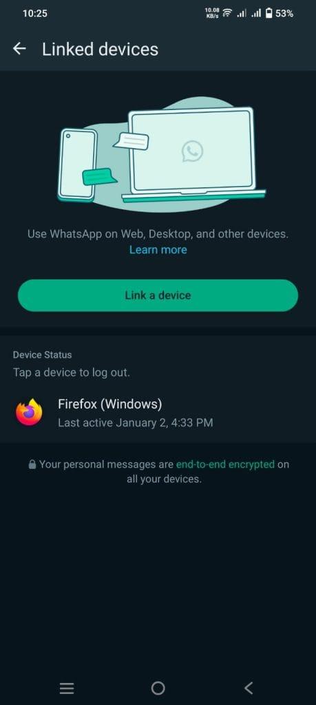 WhatsApp linked device details