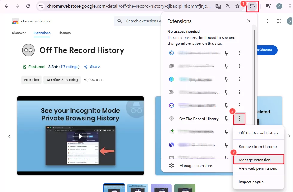 manage off the record extension