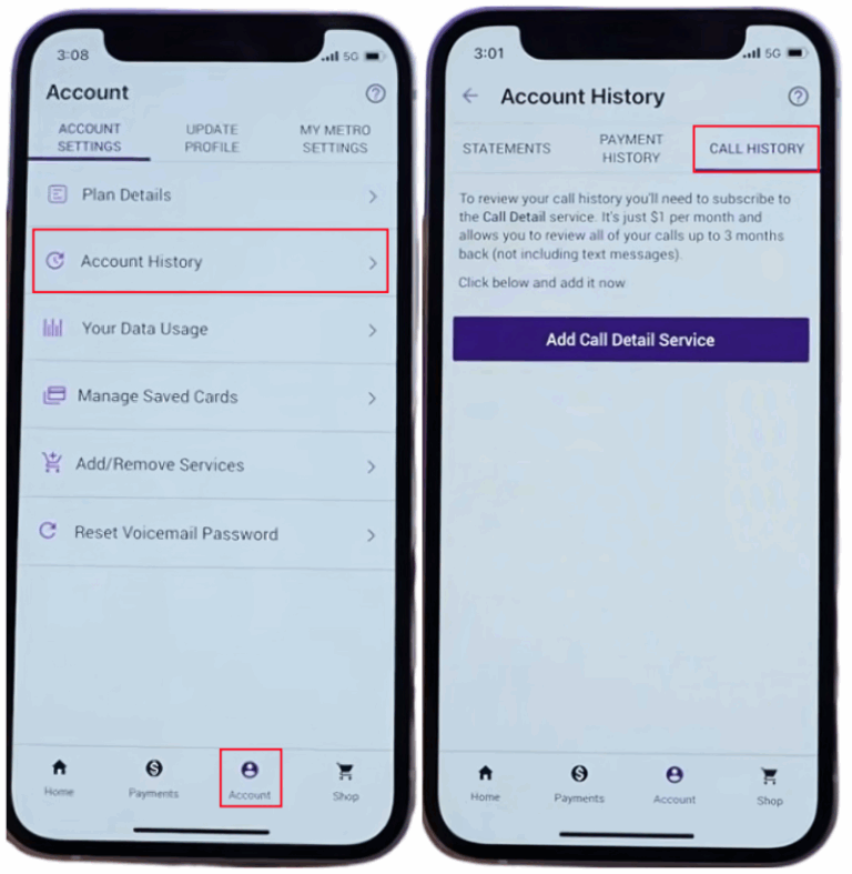 MetroPCS call history from MyMetro app