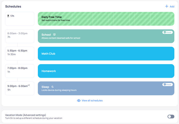 Mobicip schedules interface
