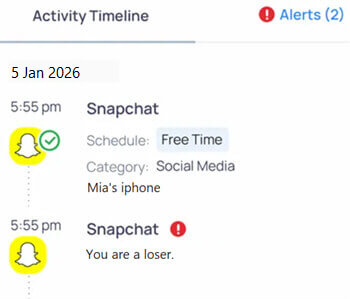 Mobicip Snapchat monitoring interface