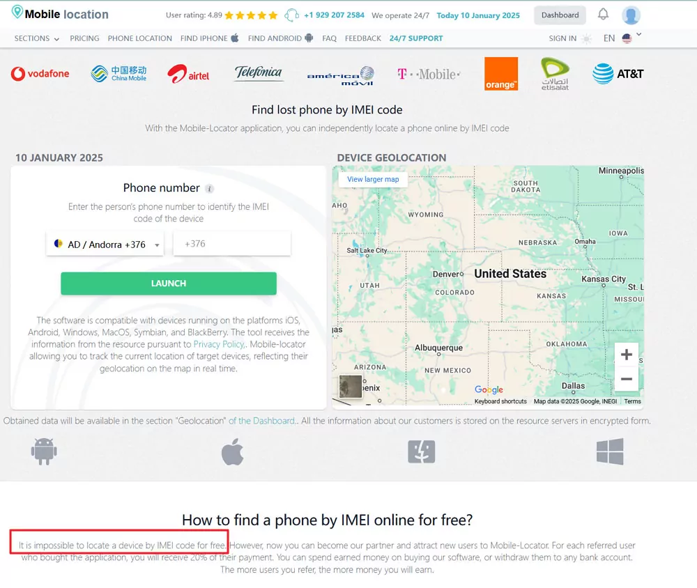 Mobile Location - Find lost phone by IMEI code