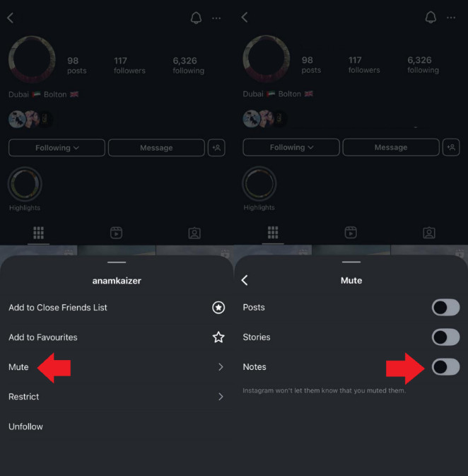 mute ig notes
