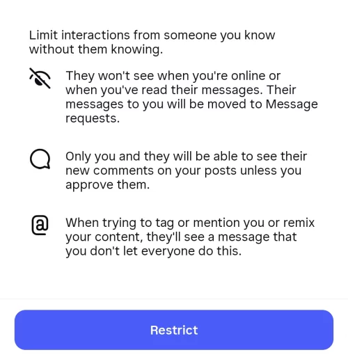 Instagram Restrict feature