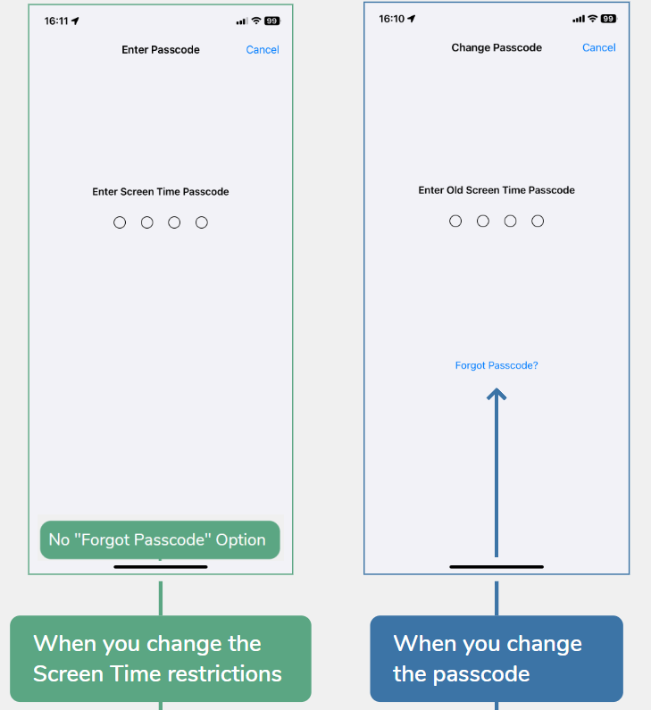 no option for forgot screen time passcode