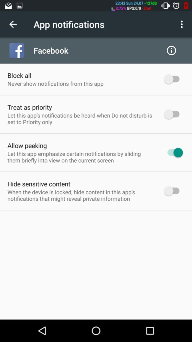 notification settings facebook android