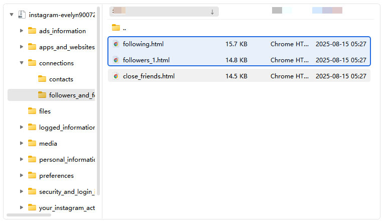 open the folder connections then followers_and_following