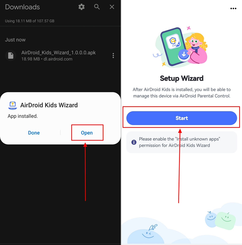 open the windows to set up AirDroid Kids Wizard