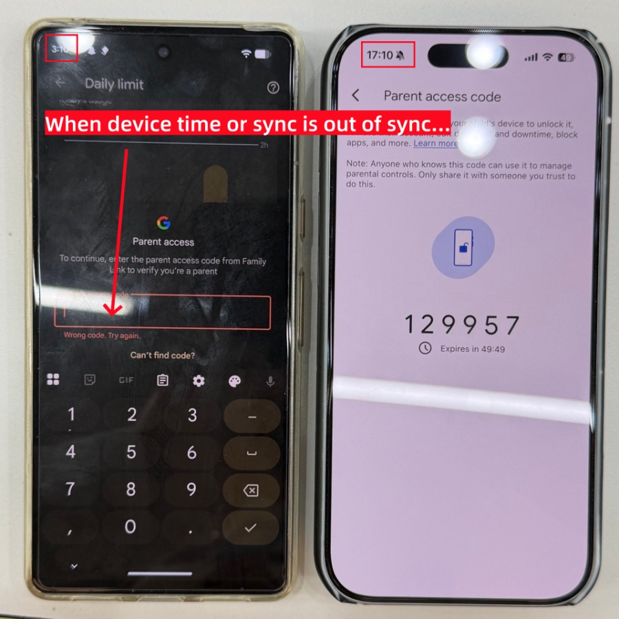 parent access code incorrect on Family Link