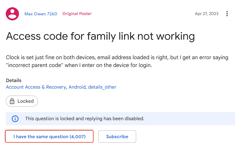 parents say parent access code not working