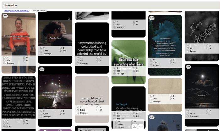 Pinterest search results for depression