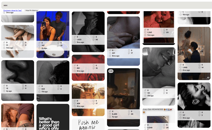 Pinterest search results for sensitive terms showing sexually suggestive images